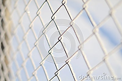 Close up fence of Rabitz is covered with frost Stock Photo