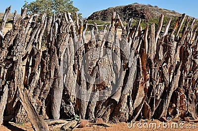 Fence of an Ovahimba kraal Stock Photo