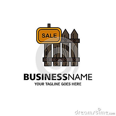 Fence, Wood, Realty, Sale, Garden, House Business Logo Template. Flat Color Vector Illustration