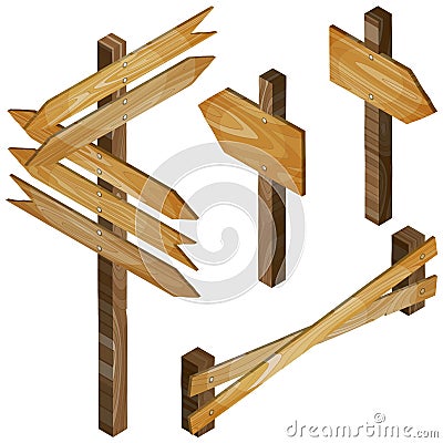 Fence, wooden signboards, arrow sign. Vector Illustration