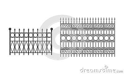 Fences as Outdoor Structure for Enclosing Private Area Vector Set Vector Illustration