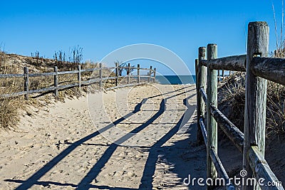 Fencing Along Foothpath to Beach at Sandbridge Beach in Virginia Stock Photo