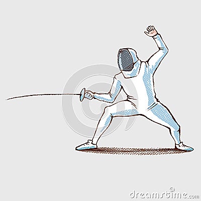 Fencing athlete with sword, hand drawing Vector Illustration