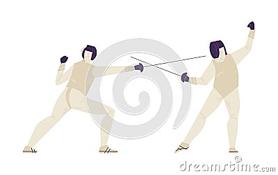 Fencing with foils fighting scene flat vector illustration isolated on white. Vector Illustration