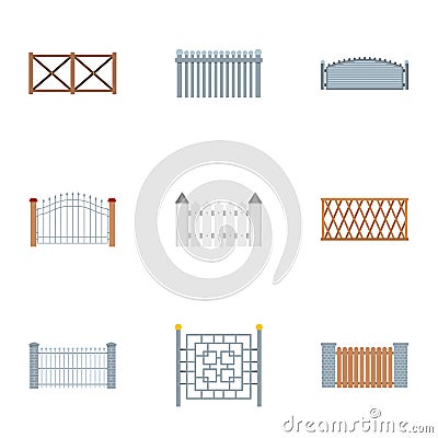 Fencing icons set, flat style Stock Photo