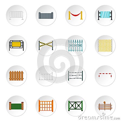 Fencing icons set in flat style Vector Illustration