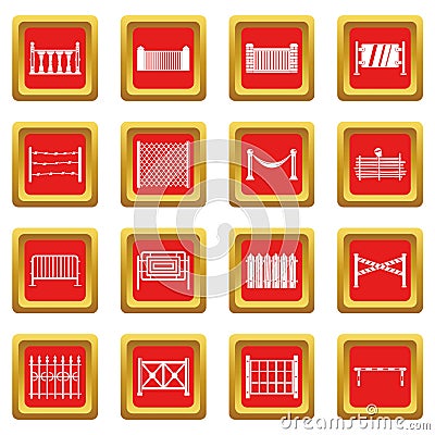 Fencing icons set red Vector Illustration