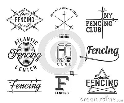 Fencing icons vector set. Emblems, badges. Vector Illustration