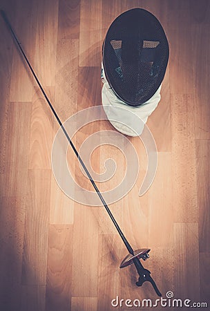 Fencing mask on a floor Stock Photo