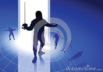 Fencing Sport on Wire Globe Background Stock Photo