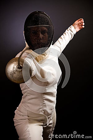 Fencing Woman Stock Photo