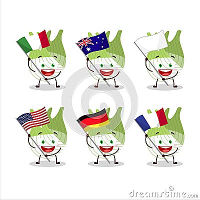 Fenel cartoon character bring the flags of various countries Vector Illustration