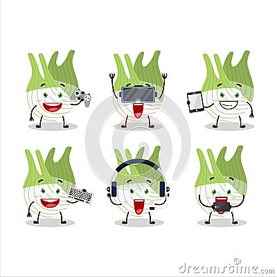 Fenel cartoon character are playing games with various cute emoticons Vector Illustration