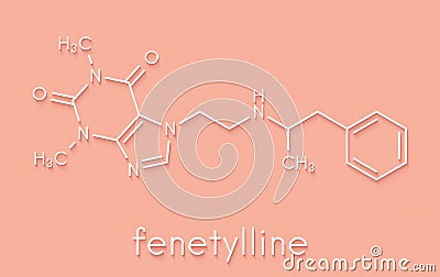 Fenetylline fenethylline stimulant drug molecule. Skeletal formula. Stock Photo