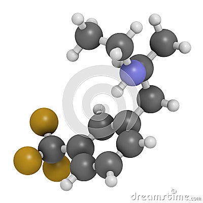 Fenfluramine weight loss drug molecule, 3D rendering (withdrawn). Atoms are represented as spheres with conventional color coding Stock Photo