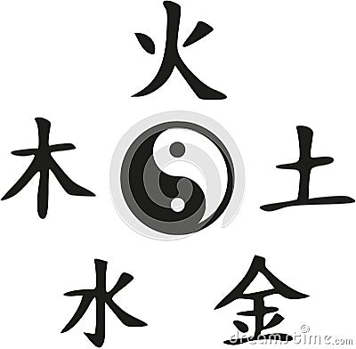 Feng Shui - Yin and Yang with five elements Vector Illustration