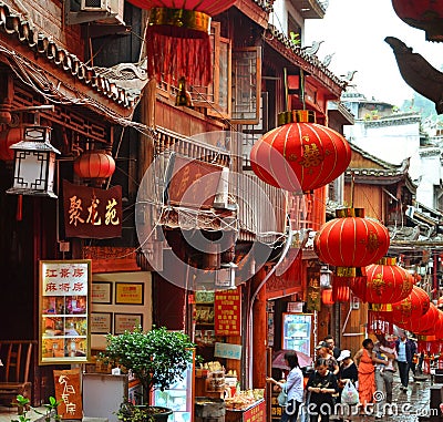 Fenghuang, China - May 15, 2017: People walking around street in the Phoenix Fenghuang City Editorial Stock Photo