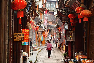 Fenghuang, China - May 15, 2017: People walking around street in the Phoenix Fenghuang City Editorial Stock Photo