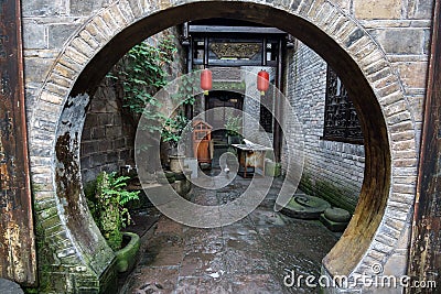 Fenghuang hallway with round entrance Stock Photo