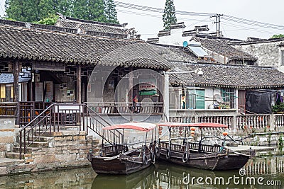 Fengjing Zhujiajiao, China - circa September 2015: Bridges, canals of Fengjing Zhujiajiao ancient water town Editorial Stock Photo