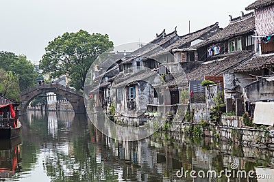 Fengjing Zhujiajiao, China - circa September 2015: Bridges, canals of Fengjing Zhujiajiao ancient water town Editorial Stock Photo