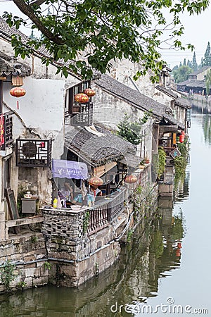 Fengjing Zhujiajiao, China - circa September 2015: Bridges, canals of Fengjing Zhujiajiao ancient water town Editorial Stock Photo