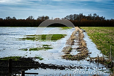 Fenland flooding and sky Stock Photo