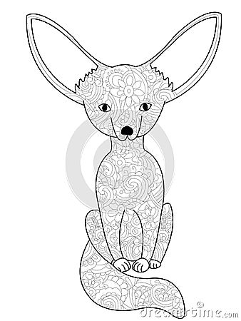 Fennec fox coloring book vector for adults Vector Illustration