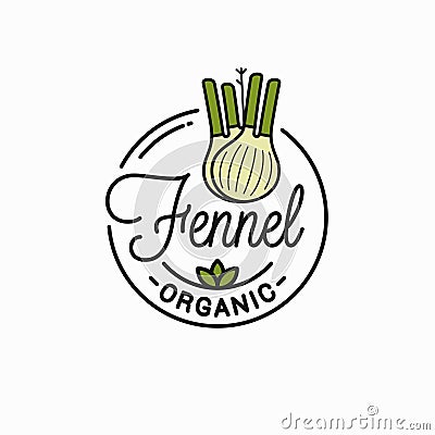 Fennel bulb logo. Round linear of fennel vegetable Vector Illustration