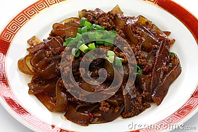 Fenpi, green bean sheet jelly noodles with minced pork meat Stock Photo
