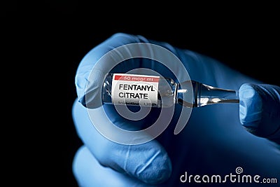 Fentayl Citrate Ampule In Gloved Hand Stock Photo