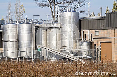 Fermentation Tanks in a Winery Stock Photo