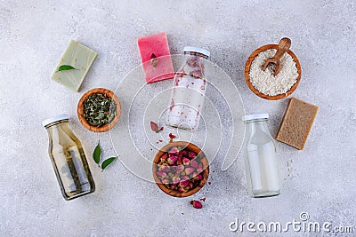 Fermented cosmetic from rice, rose and green tea Stock Photo