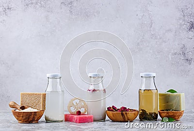 Fermented cosmetic from rice, rose and green tea Stock Photo