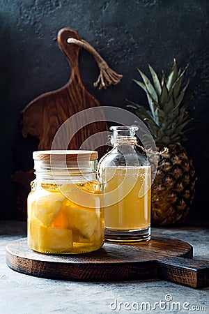 Fermented mexican pineapple Tepache. Homemade raw kombucha tea with pineapple. Healthy natural probiotic flavored drink Stock Photo