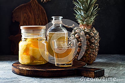 Fermented mexican pineapple Tepache. Homemade raw kombucha tea with pineapple. Healthy natural probiotic flavored drink Stock Photo