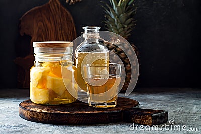 Fermented mexican pineapple Tepache. Homemade raw kombucha tea with pineapple. Healthy natural probiotic flavored drink Stock Photo