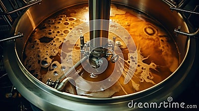 Fermenting of a beer in an open fermenters in a brewery. Stock Photo