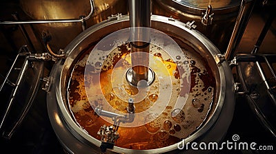 Fermenting of a beer in an open fermenters in a brewery. Stock Photo
