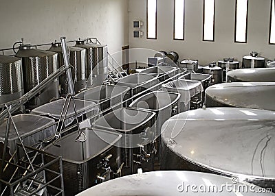 Fermenting tanks in a Napa winery Stock Photo