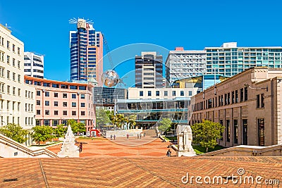 Fern globe and Civic Centre, Wellington, New Zealand Editorial Stock Photo