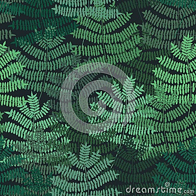 Fern motif nand drawn pattern. Green forest. Seamless pattern. Vector background. Vector Illustration