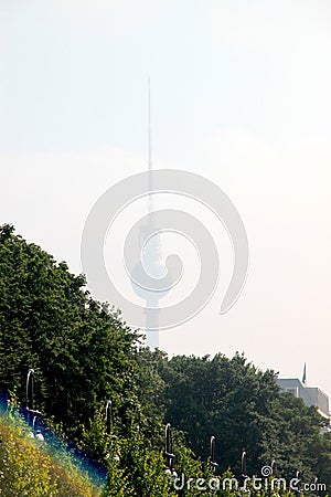 Fernsehturm Berlin TV Tower from GroÃŸer Tiergarten Stock Photo