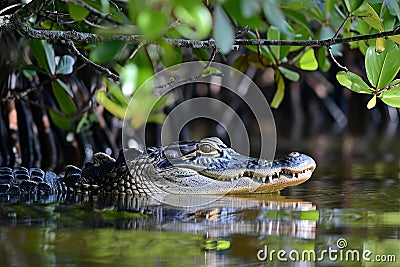 Ferocious Alligator head. Generate Ai Stock Photo