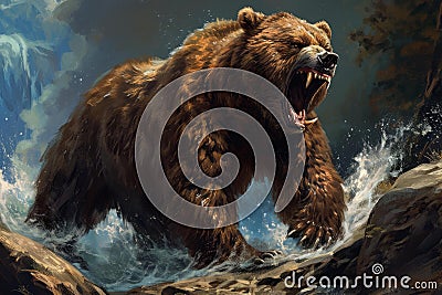 Ferocious Angry grizzly. Generate Ai Stock Photo