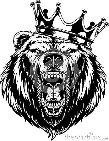 Ferocious bear in the crown Vector Illustration