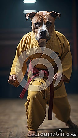 Ferocious Fighters: Witness the Pitbulls' Dominance in the World of Martial Arts Stock Photo