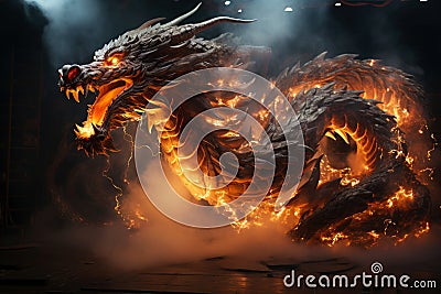 Ferocious fire-breathing dragon, a scary mystical creature, AI Generated Cartoon Illustration