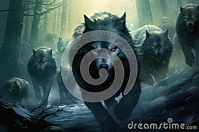 Ferocious Rebels wolfs fantasy dark. Generate Ai Stock Photo