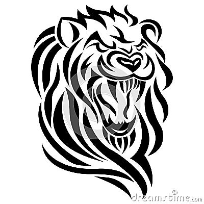 Ferocious tiger lion head open mouth with black fangs. Design suitable for tattoo style Vector Illustration